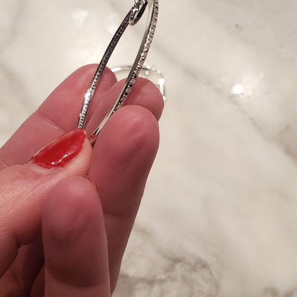 .035 CTW Diamond Hoop 14K White Gold Over Sterling Silver Earrings - Picture 5 of 8